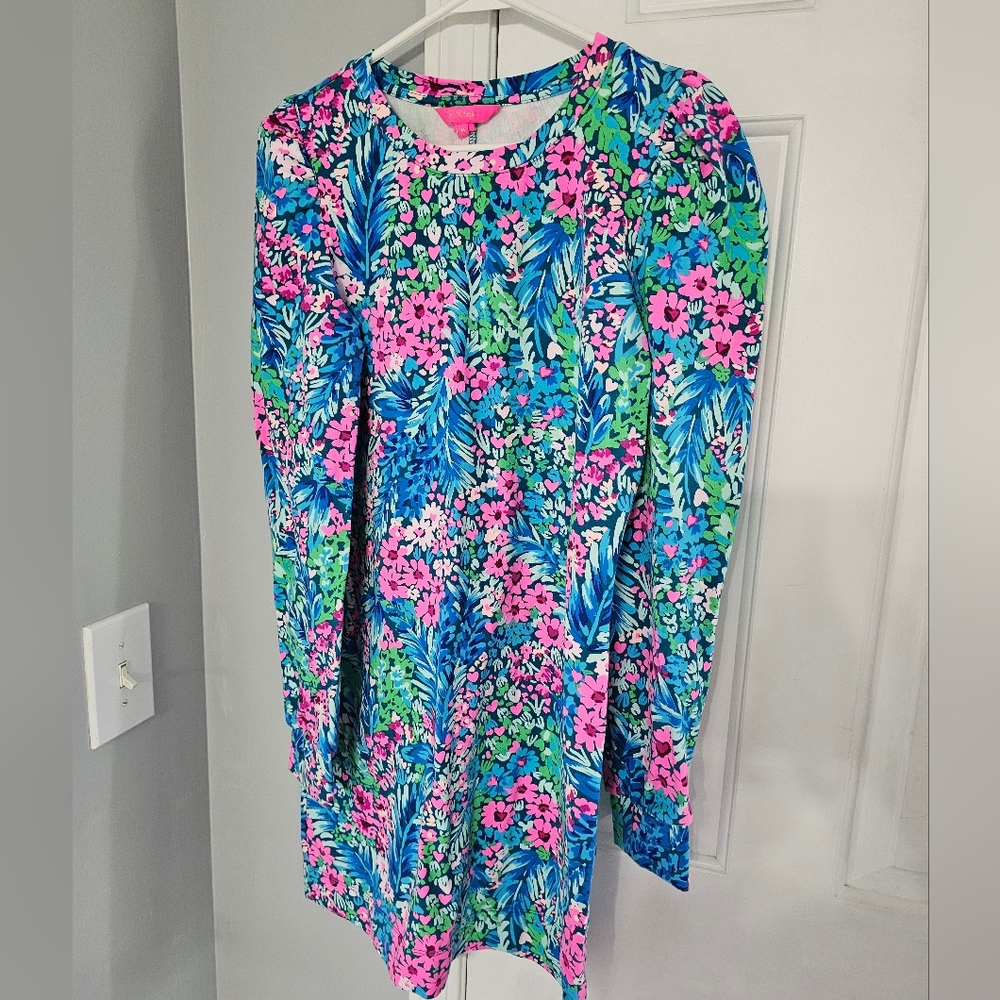 Lilly Pulitzer Bright Floral Long Sleeve Tunic - Pink & Blue